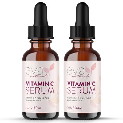 Eva Naturals 20 Vitamin C Serum For Face, Pure Vitamin C Face Serum for Wrinkles, Acne, Dry Skin, and Dark Spots - Facial Vitamin C Serum (1oz) (2 Pack)