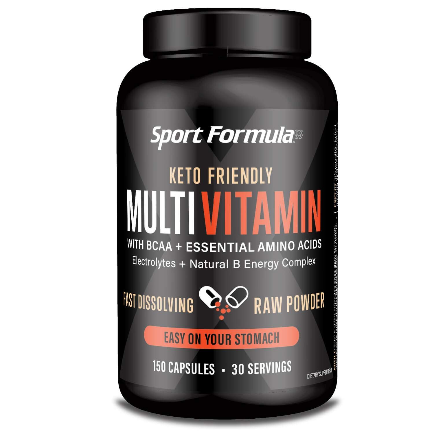 Sport Formula Daily Keto Superfood Multivitamin BCAA Amino Acid Powder Capsules for Men and Women. Won&#39;t Upset Your Stomach: Natural Vitamin B Energy Complex: Anti Aging Immune System Support