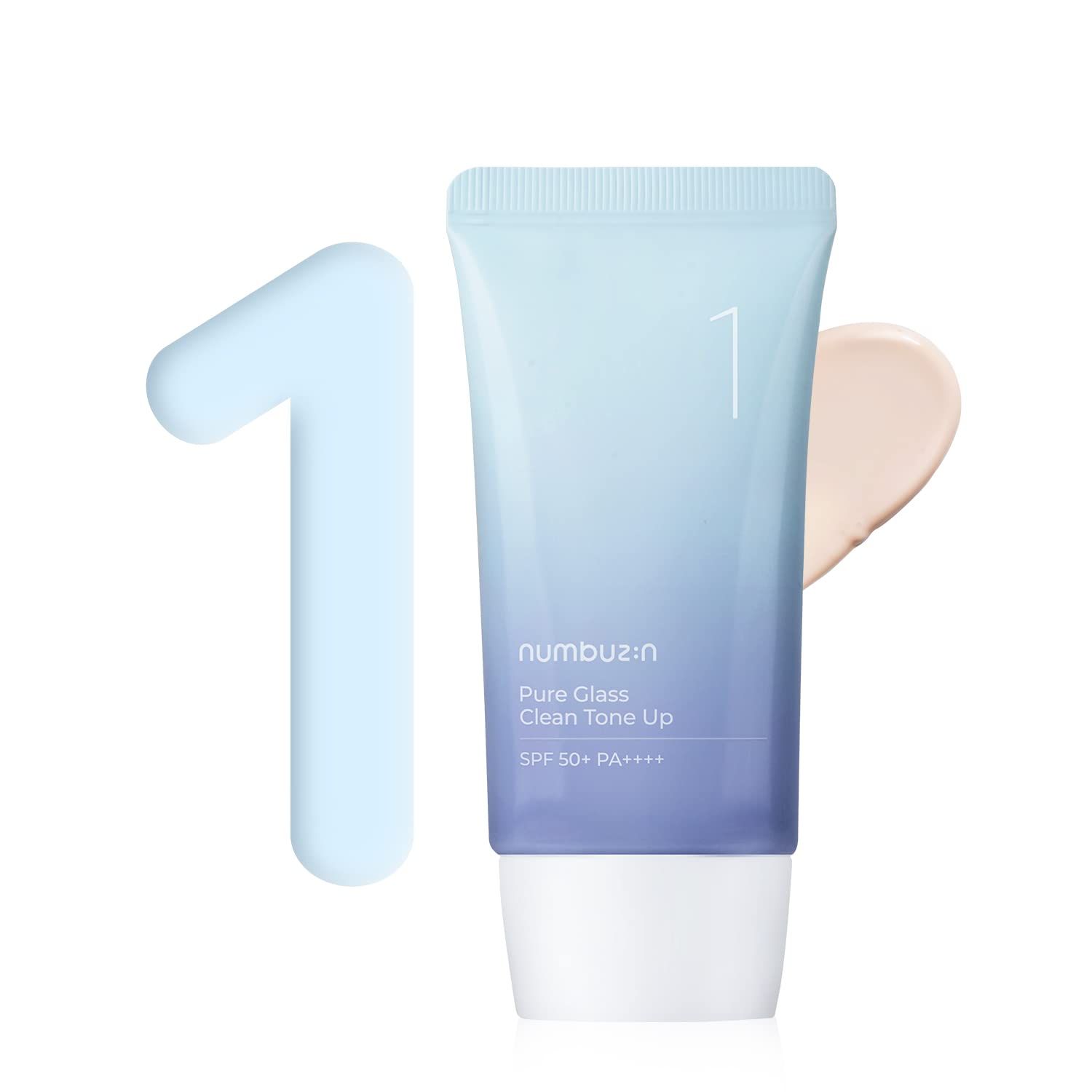 numbuzin No.1 Pure Glass Clean Tone Up Hyaluronic Acid, Glossy Finish, Tinted, Light Beige Color 1.69 fl oz