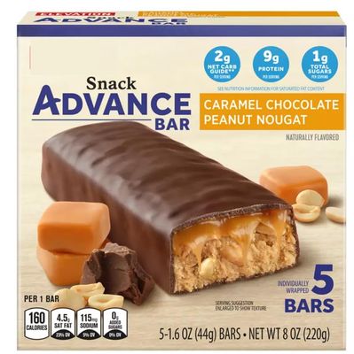 Caramel Chocolate Peanut Nougat Advance Meal Bars, Snack Keto Friendly, Real Cocoa, 2 Net Low Carbs, High Fat, 9 Grams Protein Elevation 8oz Box