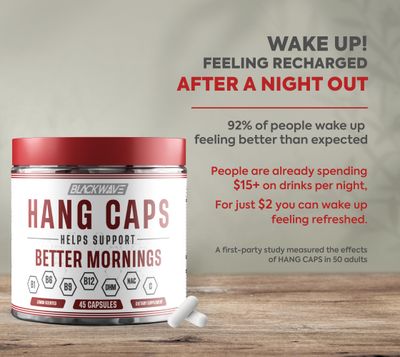 BlackWave Hang Caps - Recovery Capsules After Drinking Aid - DHM (Dihydromyricetin) Morning Recovery Supplement - Hangover Relief with Ginger, Milk Thistle and B Vitamins - 45 Liver Aid Capsules