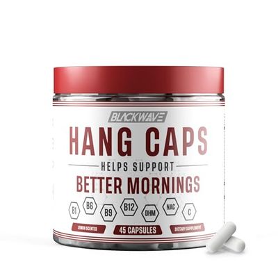 BlackWave Hang Caps - Recovery Capsules After Drinking Aid - DHM (Dihydromyricetin) Morning Recovery Supplement - Hangover Relief with Ginger, Milk Thistle and B Vitamins - 45 Liver Aid Capsules