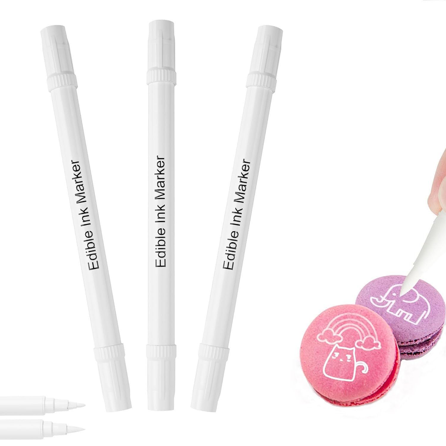 ZJSJSPGS White Edible Ink Pen Food Coloring Markers Double Sided Extra Fine Tip Edible Markers for Fondant Cookie Cake Chocolate Decorating 4PCS (White, 4PCS)