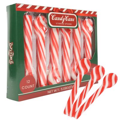 Sweetzo Christmas Candy Cane Spoons, Hot Chocolate and Coffee Peppermint Stirrers (Pack of 12)