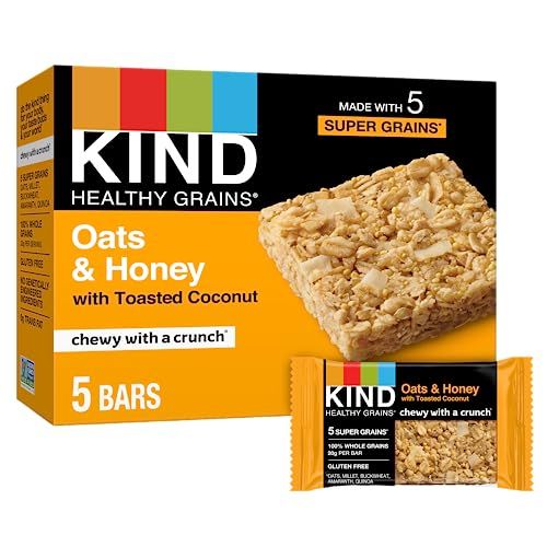 KIND Healthy Grains Bars, Oats Honey with Toasted Coconut, Non GMO, Gluten Free, 5 Count per pack, 6.2 Ounce