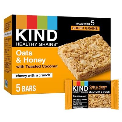 KIND Healthy Grains Bars, Oats Honey with Toasted Coconut, Non GMO, Gluten Free, 5 Count per pack, 6.2 Ounce