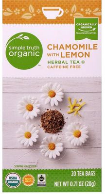 Simple Truth - Organic Herbal Tea Chamomile with Lemon - 20 Tea Bag Pack. Plus GTF Sticker Chocolate Starlight Mint