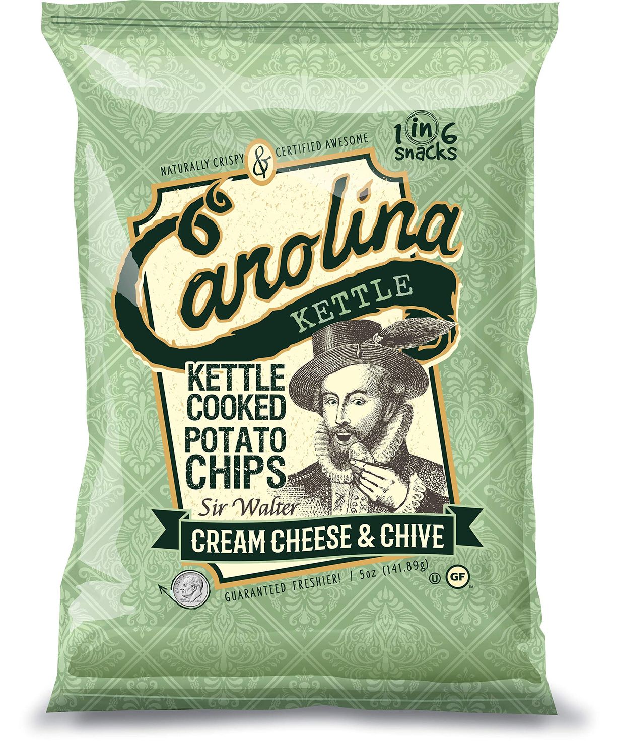 Carolina Kettle Kettle Cooked Potato Chips, Sir Walter Cream Cheese Chive, 5 Oz