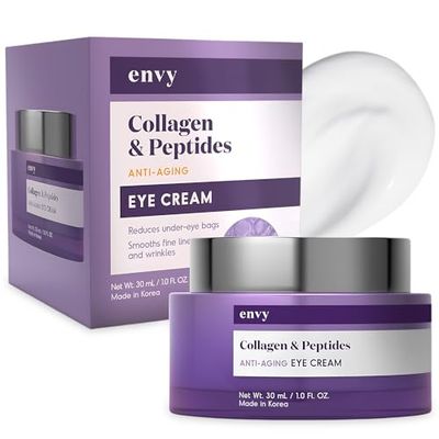 Envy Collagen Peptides Eye Cream - Reduces Dark Circles, Puffiness Wrinkles, Moisturizing, Anti-Aging, Rejuvenates, Dermatologist Tested, Cruelty-Free Korean Skin Care for All Skin Types - 1.01 Oz