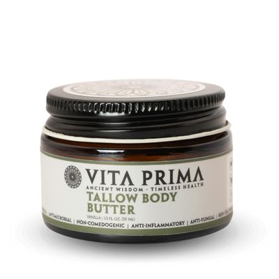 Vita Prima Whipped Tallow Balm, Made with 100 Grass Fed Beef Tallow Organic Beeswax, Whipped Tallow Skin Moisturizer, Beef Tallow Skin Care Vanilla Scent (1oz)