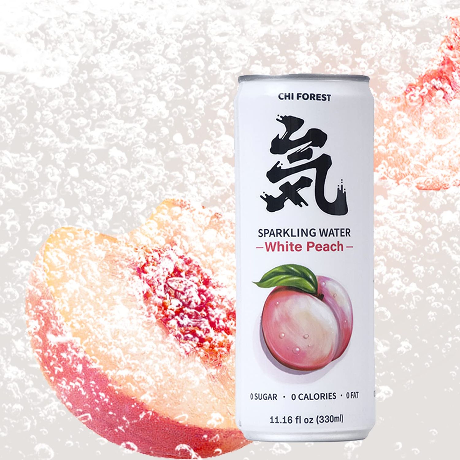 Chi Forest Sparkling Water,Caffeine free,Gluten free,Vegan,0 sugar,0 calories,White Peach Flavor,11.16 Fl oz,24 Cans