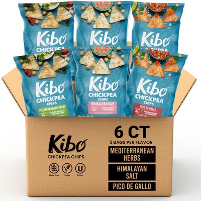 Kibo Chickpea Chips 3 Flavor Variety Pack - High Protein-Fiber, Plant-Based, Gluten-Free, Non-GMO, Vegan, Made with Real Veggies - 1oz, 6 Pack