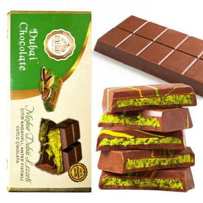 Dubai Chocolate Bar Pistachio, Viral Knafeh Chocolate Bar with Premium Pistachio Cream For Dubai Chocolate And Kataifi, Full Size Candy Bars, No Artificial Dyes or Flavors 6.5oz (185gr)