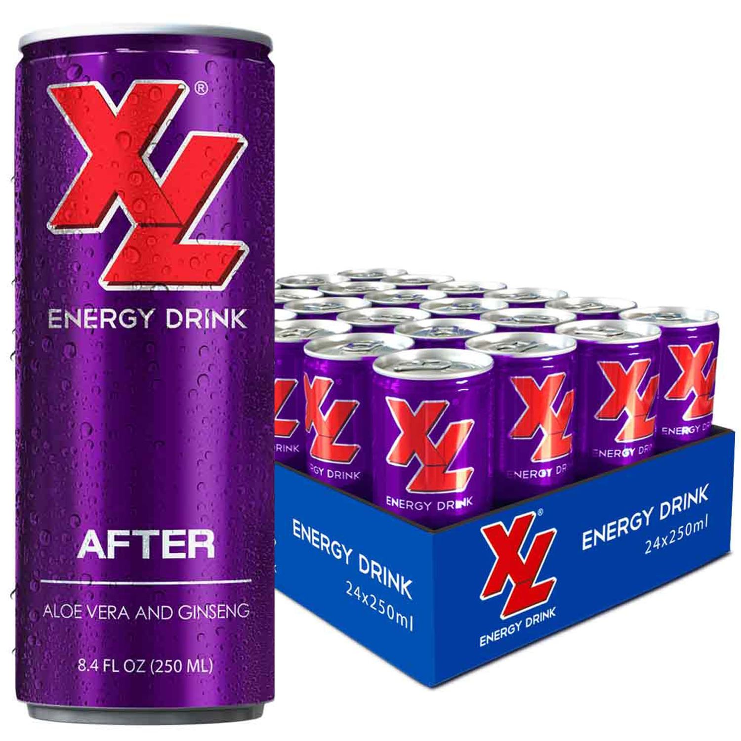 XL Energy Drinks 24 Pack - After Flavor Hydrating Energy Drinks with Aloe Vera and Ginseng - Pre Workout Drinks - Peak Performance Drinks - 8.4 Oz 24 Pack Energy Drinks