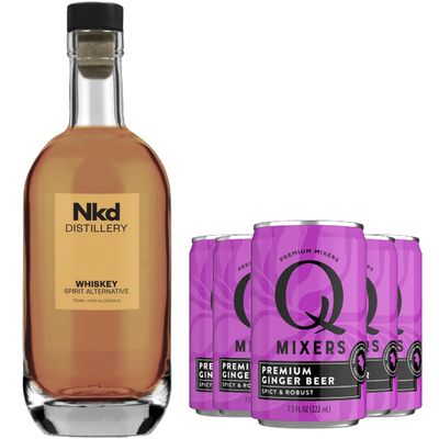 Nkd Distillery Whiskey Alternative Premium Non-Alcoholic Spirit - Zero Alcohol - With Q Mixers Ginger Beer [ 5 Pack ]