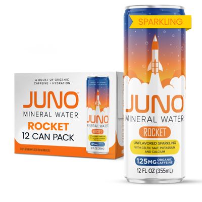 JUNO Rocket Unflavored Sparkling Energy Drink - 125mg Organic Caffeine from Green Coffee Beans with Celtic Salt, Potassium Calcium for Hydration Energy - 12 Pack Refreshment