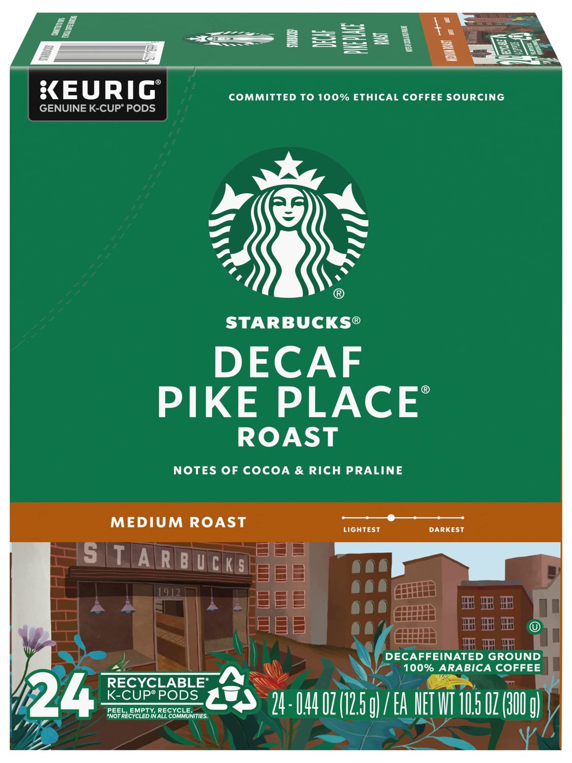 Starbucks Pike Place Decaffeinated Coffee Single-Serve K-Cup, 24 Count
