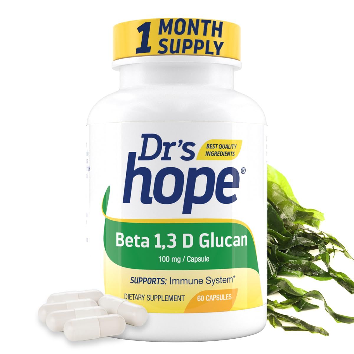 Dr s Hope Beta 1,3D Glucan 100mg 60 Capsules, Beta Glucan Immune Support Supplement Promotes Healthy Energy Levels, Increase Metabolism and a Good Immune System Support, Made in The USA