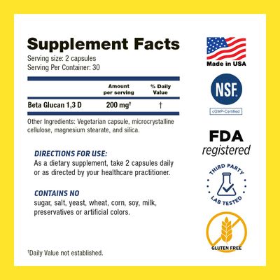 Dr s Hope Beta 1,3D Glucan 100mg 60 Capsules, Beta Glucan Immune Support Supplement Promotes Healthy Energy Levels, Increase Metabolism and a Good Immune System Support, Made in The USA