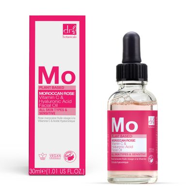 Dr Botanicals Moroccan Rose Oil -With Vitamin C Hyaluronic Acid - Anti-Ageing, Brightening Hydrating Water-Based Serum - Glow-Boosting Facial Oil for Radiant Skin - Made in UK - 30ml