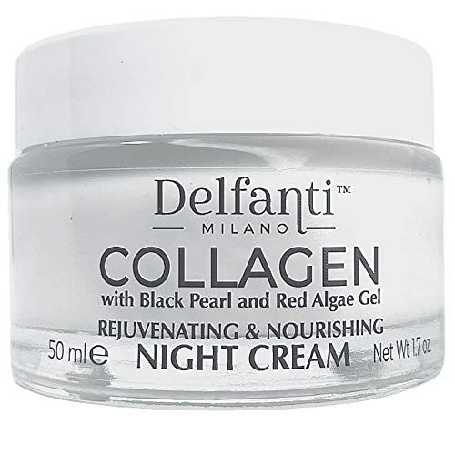 Delfanti-Milano COLLAGEN REJUVENATING AND NOURISHING Night Cream Face and Neck Moisturizer with BLACK PEARL and RED ALGAE GEL Made in Italy