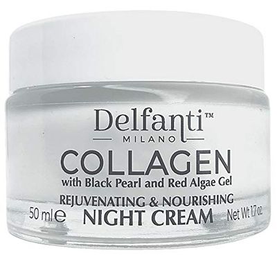 Delfanti-Milano COLLAGEN REJUVENATING AND NOURISHING Night Cream Face and Neck Moisturizer with BLACK PEARL and RED ALGAE GEL Made in Italy