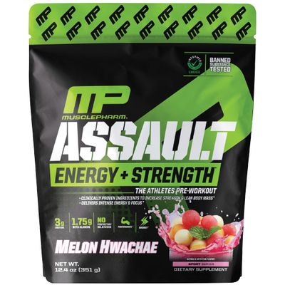 Muscle Pharm Assault Energy Strength Pre Workout Powder for Men Women with Beta Alanine, Caffeine, Creatine Betaine Anhydrous, Pre-Workout Supplements, 30 Servings, Hwachae Melon Flavor