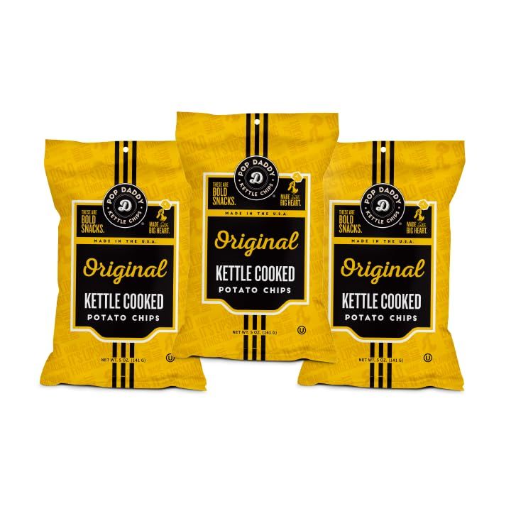 Pop Daddy Kettle Cooked Potato Chips, Kosher Gluten Free, 5oz Potato Chips Individual Bags, 3 Pack, Original Kettle Cooked
