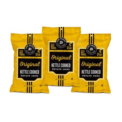 Pop Daddy Kettle Cooked Potato Chips, Kosher Gluten Free, 5oz Potato Chips Individual Bags, 3 Pack, Original Kettle Cooked