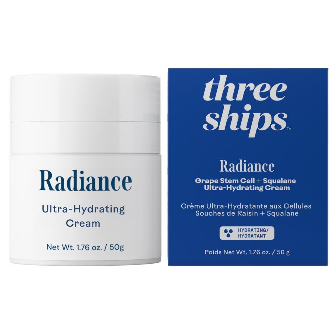 Three Ships Radiance Ultra-Hydrating Cream with Grape Stem Cell Squalane- High in Antioxidants for Lasting Hydration, Daily Face Moisturizer (50g)