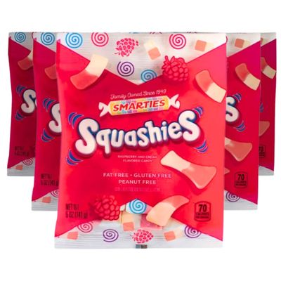 Smarties Squashies Pack of 5 Foam Candy Gluten Free Peanut Free Perfect for Birthday Halloween Party Favors Raspberry Cream Flavored 5 oz Candy Bags