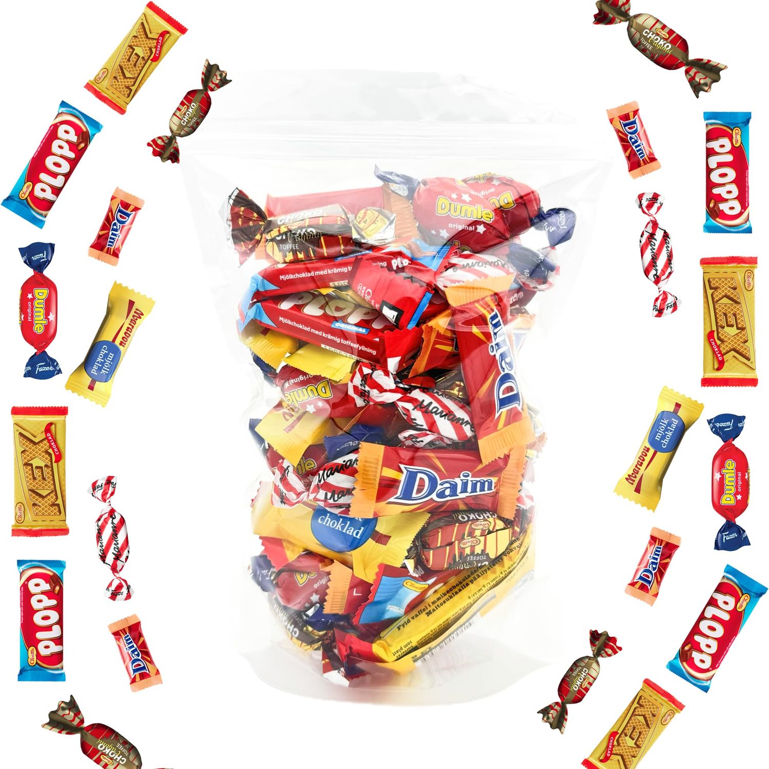 1 Pound Assorted Swedish Chocolate Candy Mix - Includes Daim, Plopp, Kex, Dumle, Choko, Marianne, and Marabou - Authentic Imported Treats Packed In A Svenska Imports Bag.