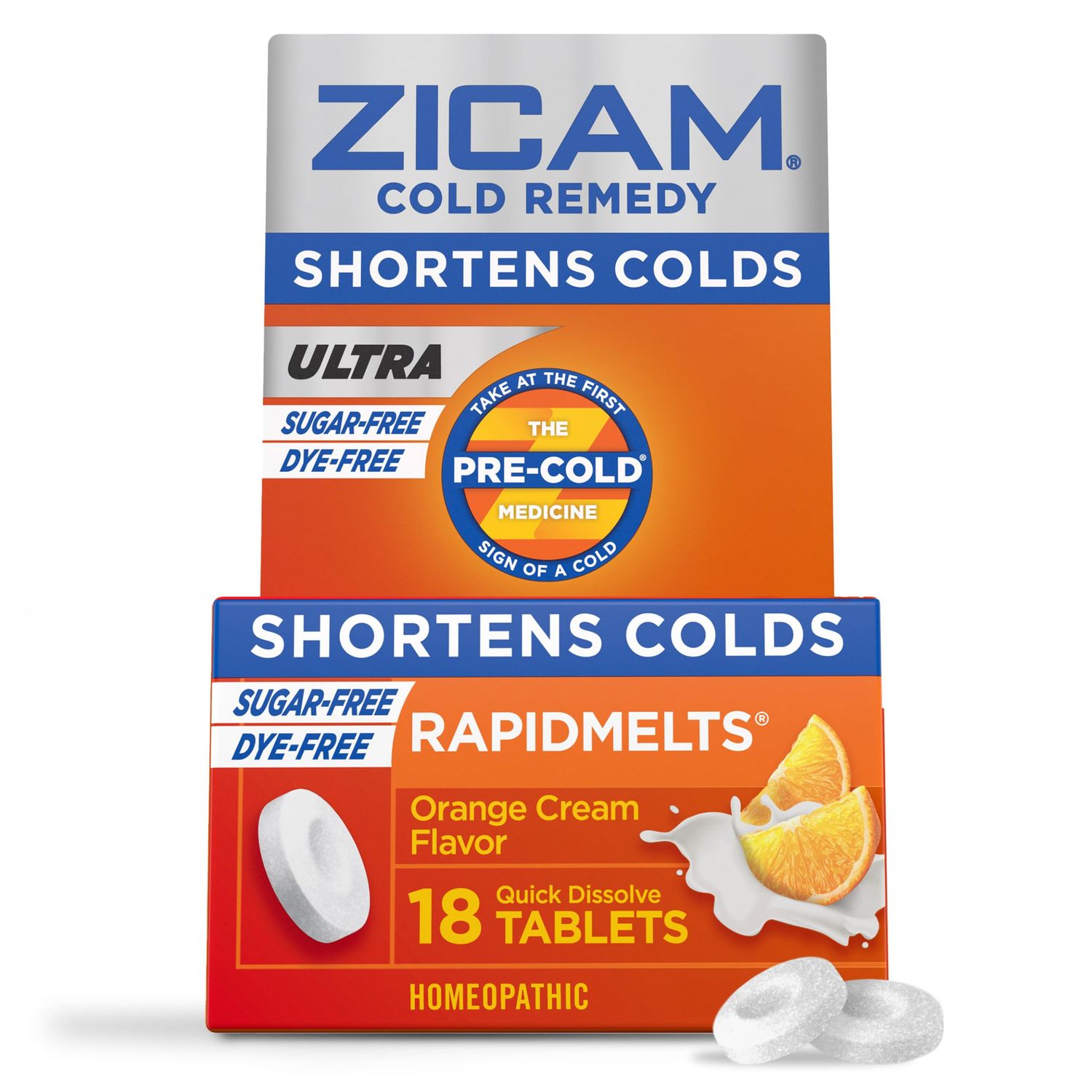Zicam Ultra Cold Remedy Zinc Rapidmelts, Orange Cream Flavor, Homeopathic, Cold Shortening Medicine, Shortens Cold Duration, Sugar-Free, Dye-Free, 18 Count
