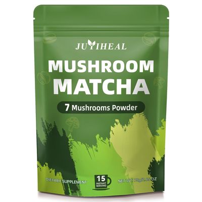 JUYIHEAL Mushroom Matcha Japanese Ceremonial Matcha Infused with 7 Superfood Mushrooms, MCT Oil, Coconut Milk Powder Energy, Focus, Digestion, Immunity 75g (15 Servings)