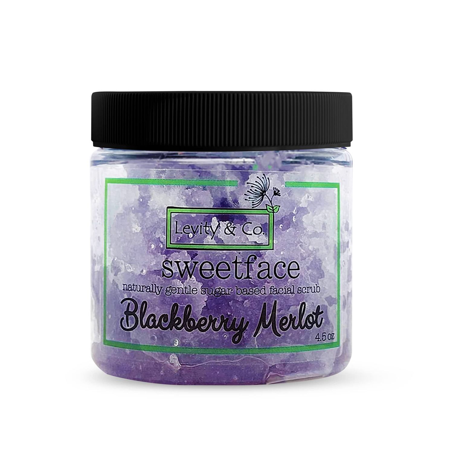 Levity Co. Sweetface Facial Sugar Scrub. Anti Aging, Deep Cleaning Acne Treatment, Exfoliating Facial Scrub Regenerates Brightens Face, Neck D collet (Blackberry Merlot)