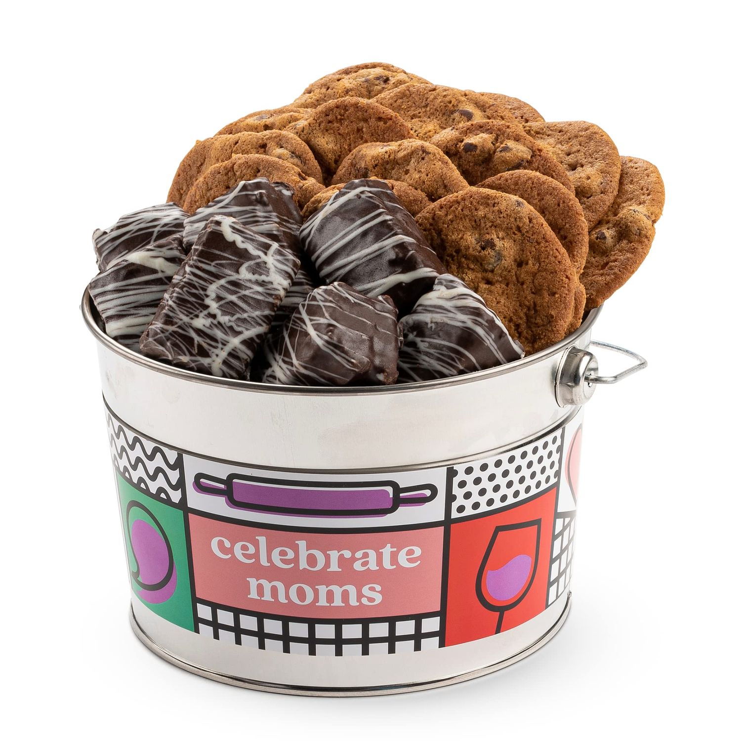 David s Cookies Mother&#39;s Day Gift Freshly Baked Gourmet Thin Crispy Cookies and Chocolate Covered Brownies - Comes in a Celebrate Moms Themed Bucket 1.3 Lbs - Great Food Gift for Mom, Grandmother