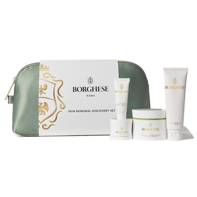 Borghese Skin Renewal Discovery Set - Includes Cream Cleanser, Pre-Mask Booster Serum, Mud Mask for Face Body, Firming Mask AHA BHA Overnight Mask