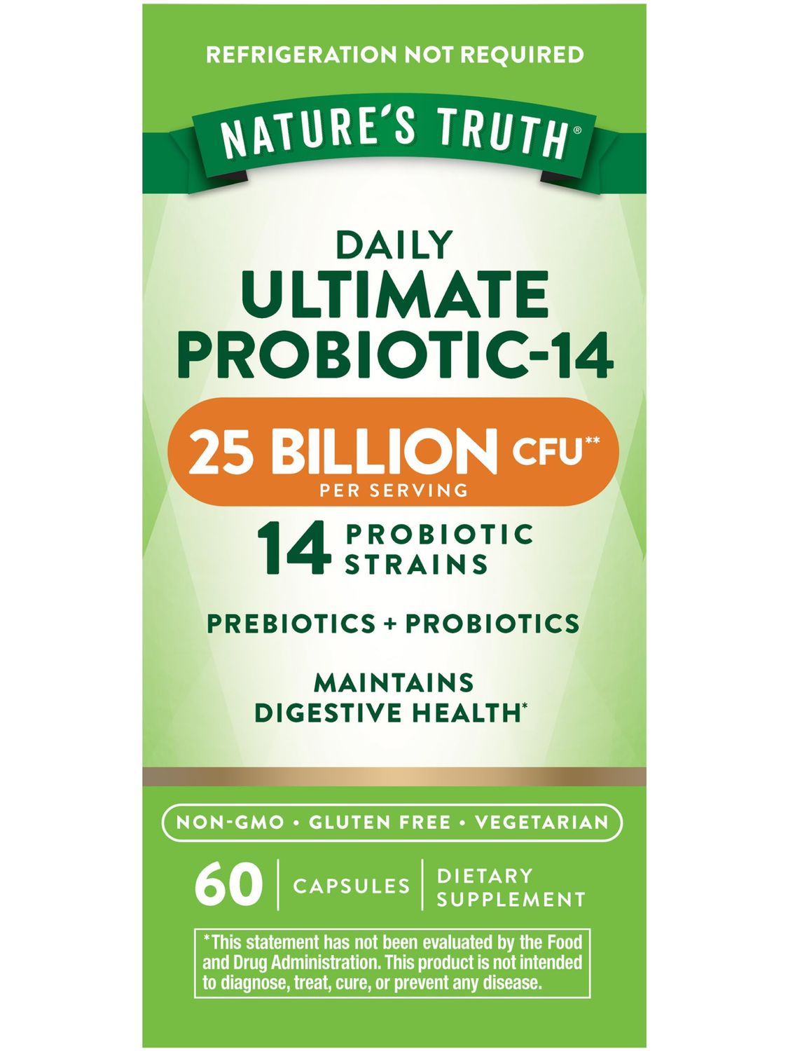 Nature&#39;s Truth Probiotics for Men and Women 25 Billion CFU 60 Capsules 14 Strains Non-GMO Gluten Free Digestive Health Supplement