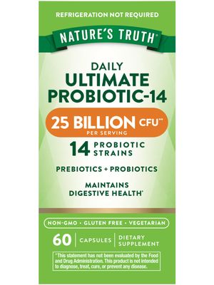 Nature&#39;s Truth Probiotics for Men and Women 25 Billion CFU 60 Capsules 14 Strains Non-GMO Gluten Free Digestive Health Supplement
