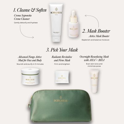 Borghese Skin Renewal Discovery Set - Includes Cream Cleanser, Pre-Mask Booster Serum, Mud Mask for Face Body, Firming Mask AHA BHA Overnight Mask