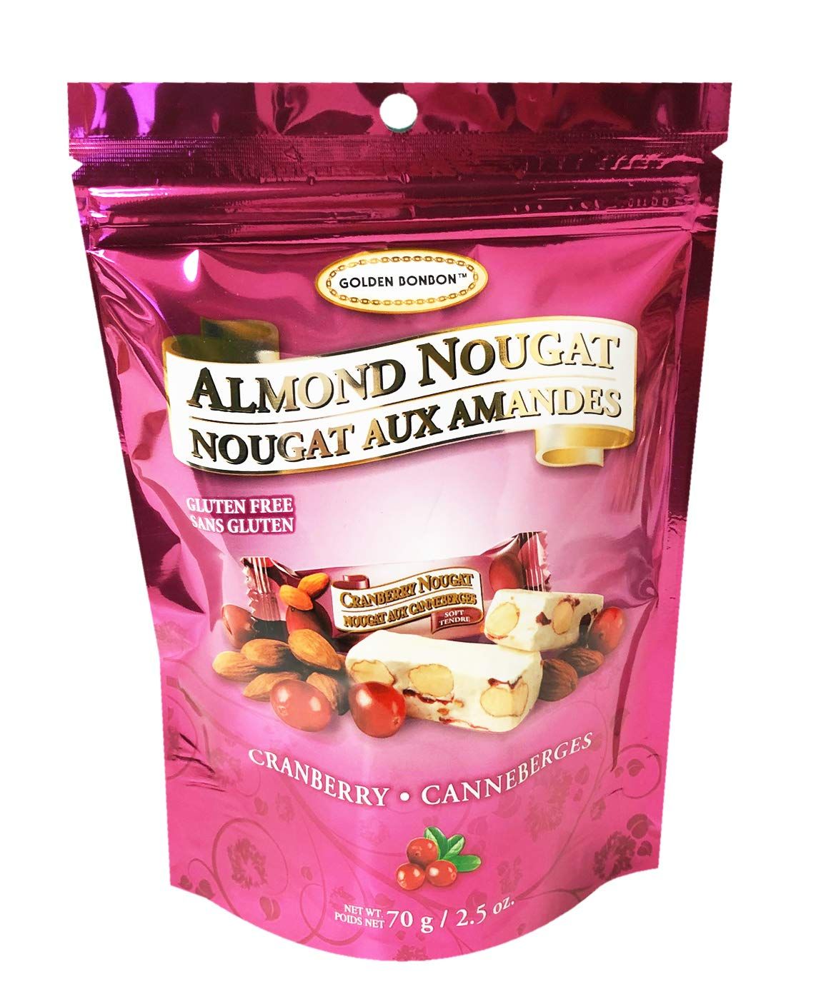 Golden Bourbon Gluten Free Almond Nougat Chewy Candy 2.5oz, 1 Pack (Cranberry)