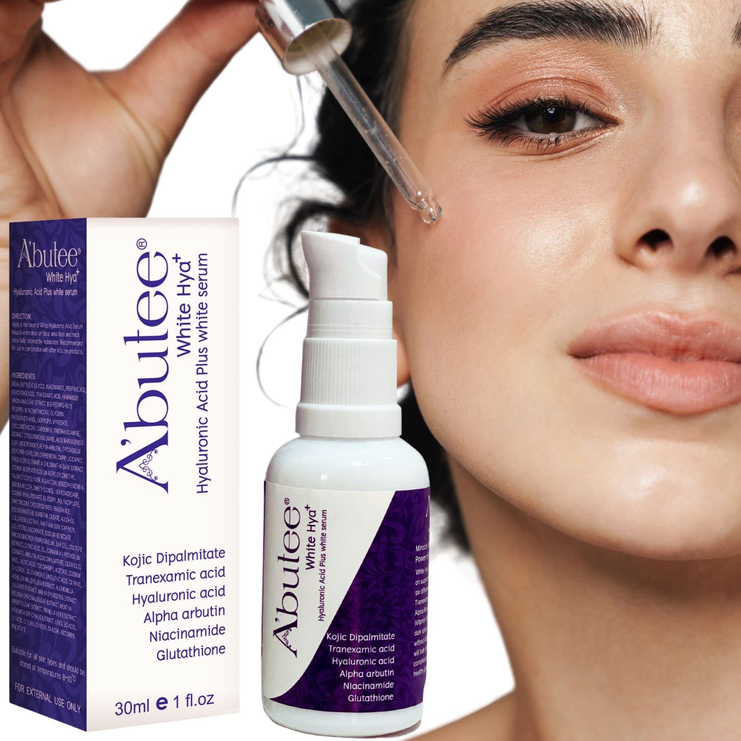 ARBUTEE Hyaluronic Acid Anti Aging Plus Brightening Serum-Kojic Acid, Tranexamic Acid, Alpha Arbutin, Niacinamide(B3) for Men-Women (1 Bottle)