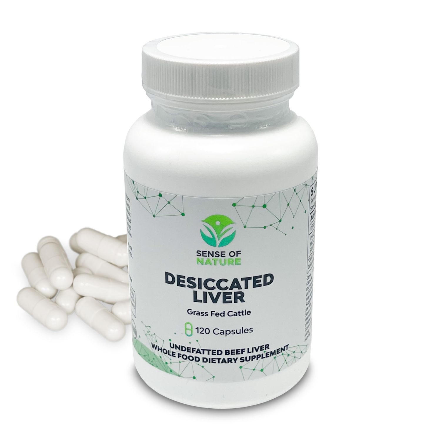 Sense of Nature - Desiccated Beef Liver Capsules Grass Fed Supplement -Natural Source of Protein, Iron, Vitamins A B- Boosts Energy and Immunity - No Chemicals No Dairy and Hormone Free