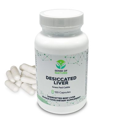 Sense of Nature - Desiccated Beef Liver Capsules Grass Fed Supplement -Natural Source of Protein, Iron, Vitamins A B- Boosts Energy and Immunity - No Chemicals No Dairy and Hormone Free