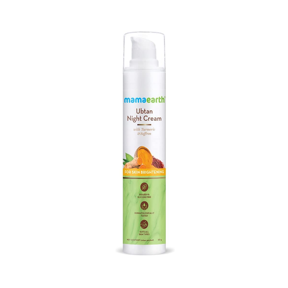 MAMAEARTH Ubtan Night Cream with Saffron Turmeric Revives Dull, Damaged Skin Restores Natural Glow Overnight Restorative Non-Greasy Formula 1.76 Oz50g