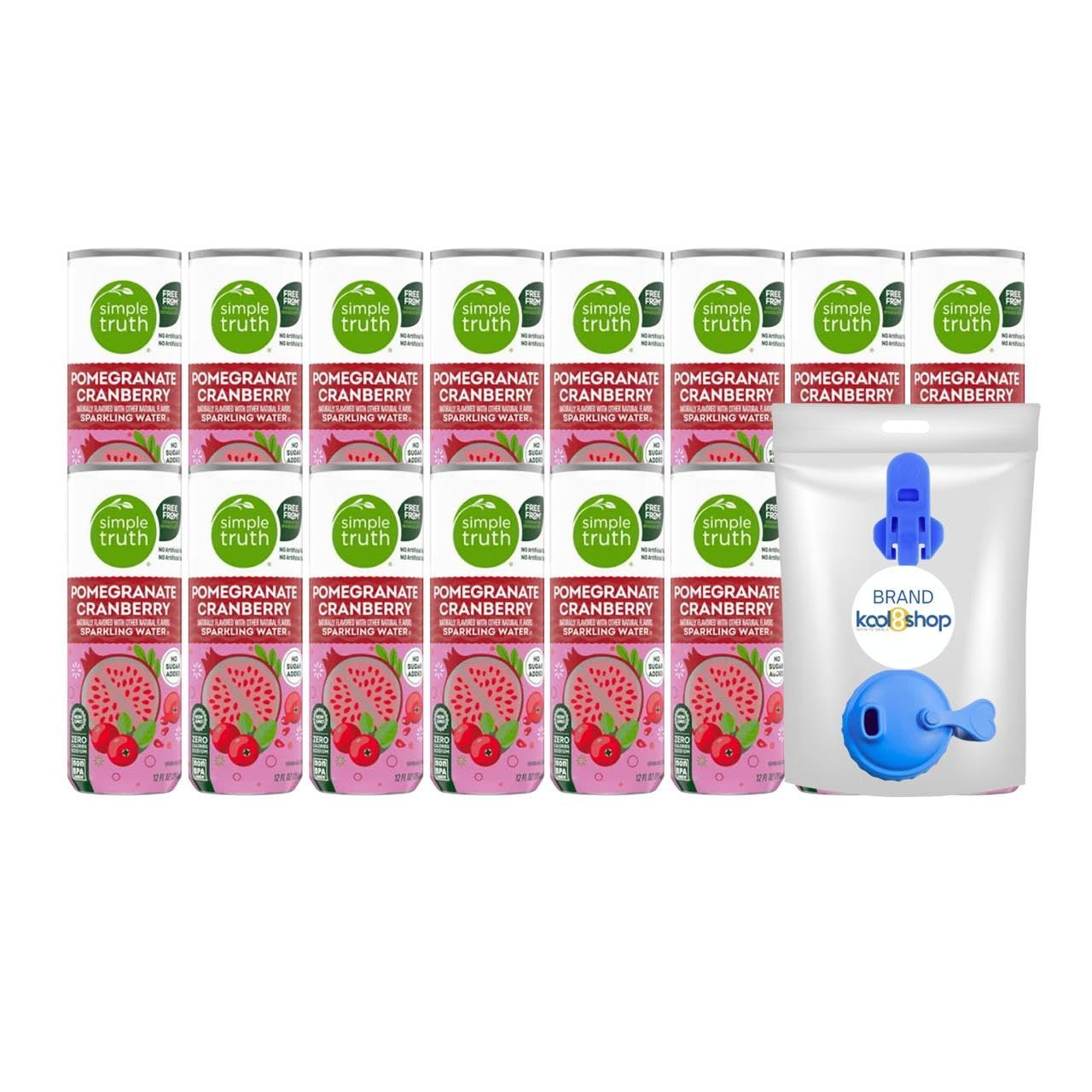 Simple Truth Pomegranate Cranberry Sparkling Seltzer Water 12 fl oz Aluminum Can 16 Pack 1 Reusable Can Kit by KOOL8SHOP Infinite Deals