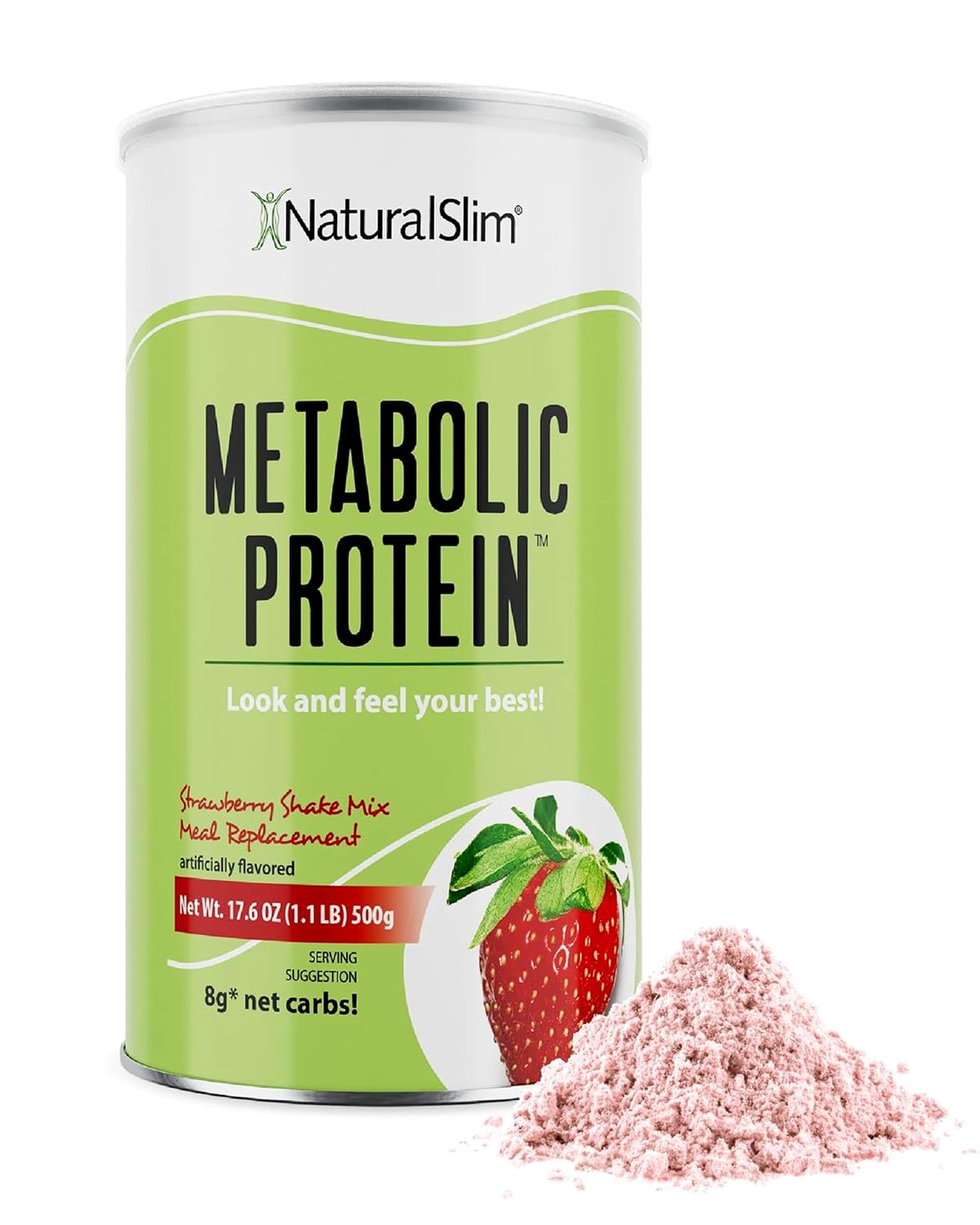 Naturalslim Meal Replacement Protein Powder Strawberry - Metabolic Protein Powder Help Curb Cravings, Hunger Metabolism Support - Low Carb Breakfast Shake Mix - 10 Servings, 17.6oz