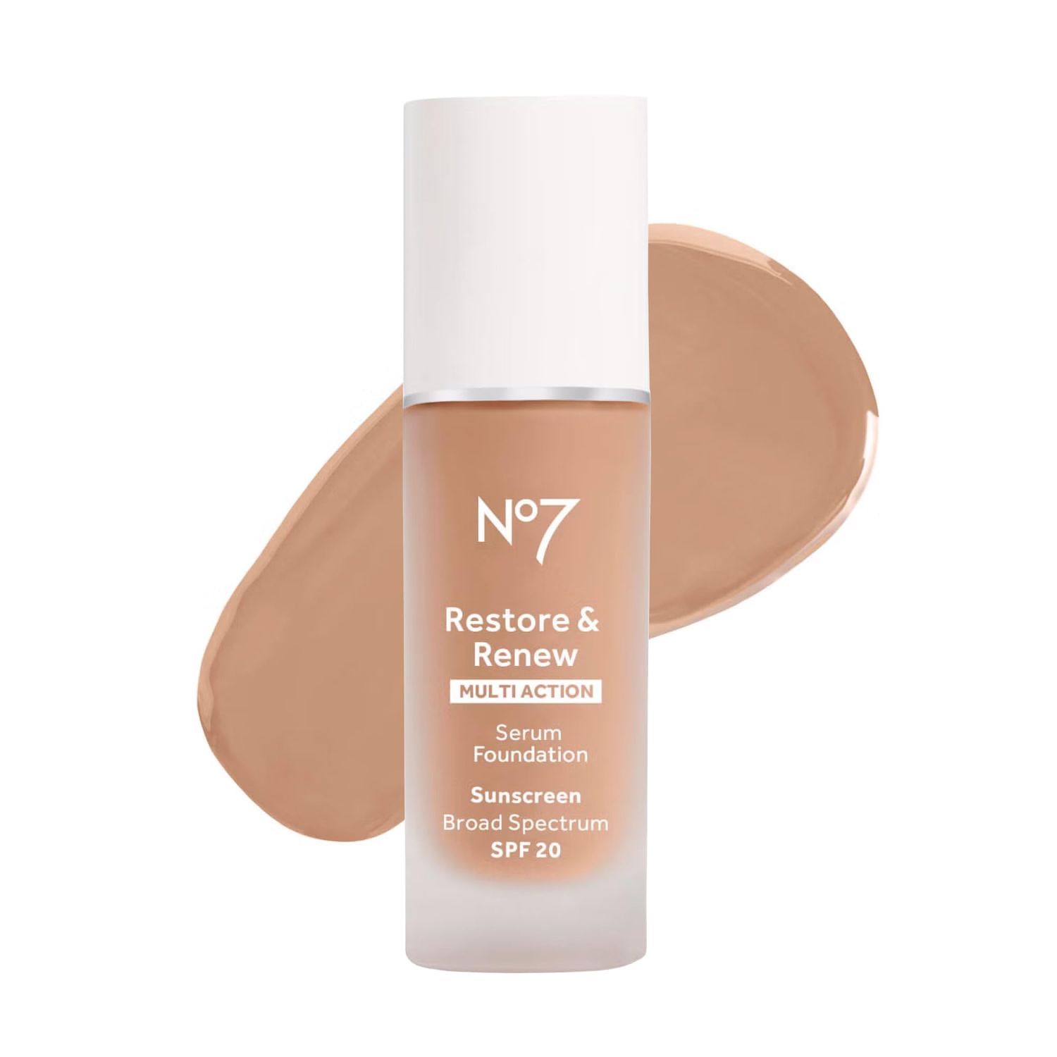 No7 Restore Renew Multi Action Serum Foundation - Warm Beige - Liquid Foundation Makeup with Vitamin C, Vitamin E Collagen for Face - Beauty Skin Serum Formula with Medium Coverage (30ml)