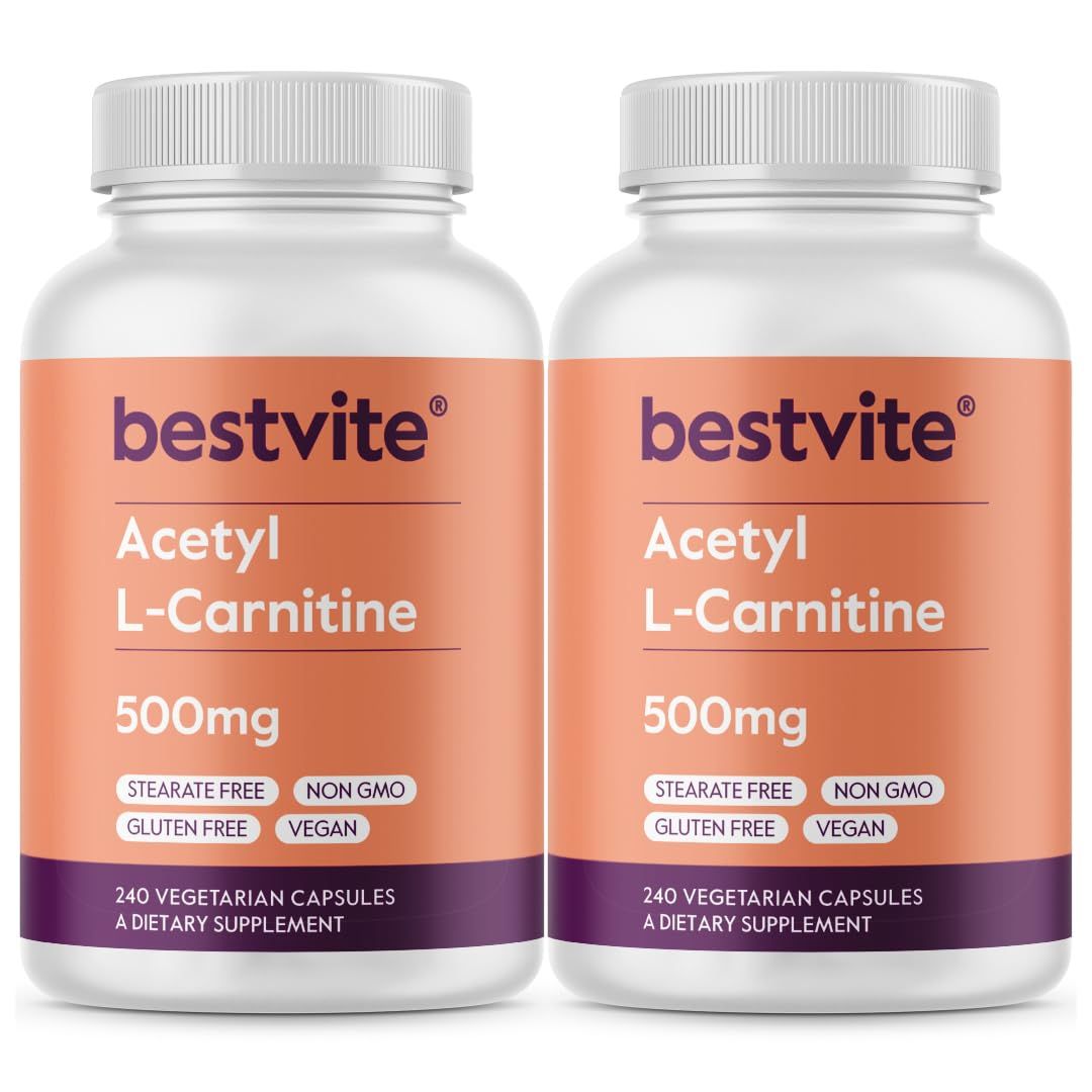 BESTVITE Acetyl L-Carnitine 500mg (480 Vegetarian Capsules) (240 x 2) - No Stearates - Vegan - Non GMO - Gluten Free
