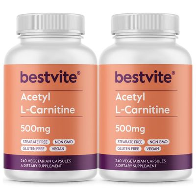 BESTVITE Acetyl L-Carnitine 500mg (480 Vegetarian Capsules) (240 x 2) - No Stearates - Vegan - Non GMO - Gluten Free
